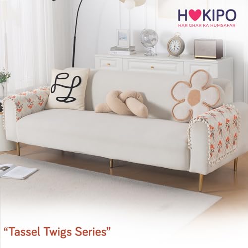 Image of HOKIPO Autumn Blossom Quilted Sofa Armrest Cover - 1 Pair | 'Tassel Twigs' Series (IN-987-T5*2)