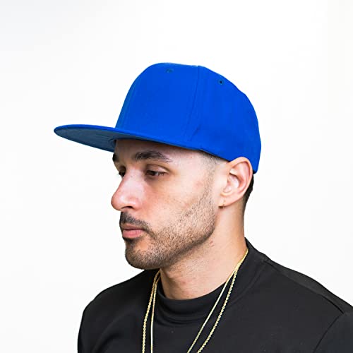Plain Gear Classic Flat Bill Hats For Men & Women Snapback Brim Hat - Blank Snap Back Solid Color With Snap Closure (Blue) #TOP6