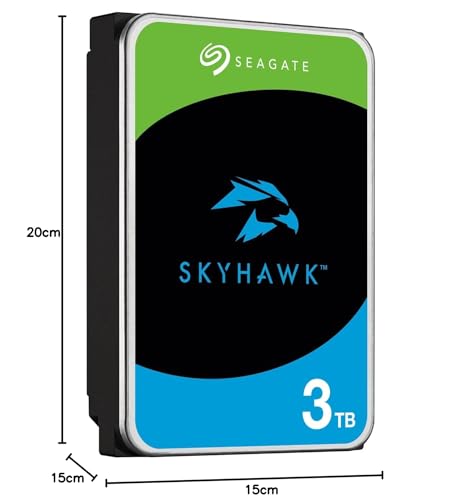 Seagate Skyhawk, 3 to, Disque Dur Interne de vidéosurveillance, 3.5", SATA 6 Go/s, 256 Mo de mémoire Cache, pour système de caméras de sécurité, 3 Ans Services Rescue en Interne (ST3000VX015)