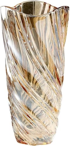 Duscdesp Vase en Verre de Cristal Moderne, 24 cm Nordic Grand pour Fleurs et Bouquets de Tulipes - Décoration et Cadeau de Mariage (Amber)