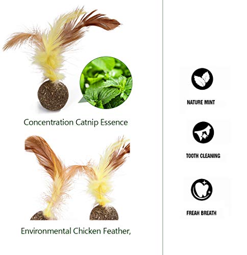 Baugger - Natural catnip hortelã bola bola gato tratar bola de penas bola de brinquedo scratcher bol