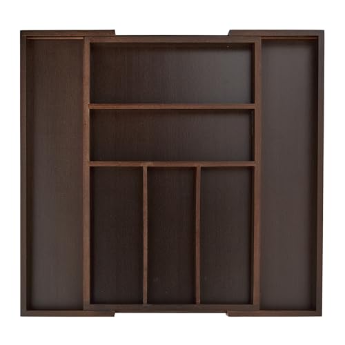Relaxdays 10023245 Boîte à Couverts Tiroir, Extensible, Largeur Variable, 5-7 Casiers, Organiseur Bambou, HLP 5x48x46cm, Marron, Brun Foncé