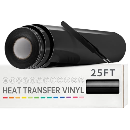 VinylRus Heat Transfer Vinyl-12” x 25FT Iron on Vinyl Roll for Shirts, HTV Vinyl for A Cutting Machines, Easy to Cut & Weed (Black)