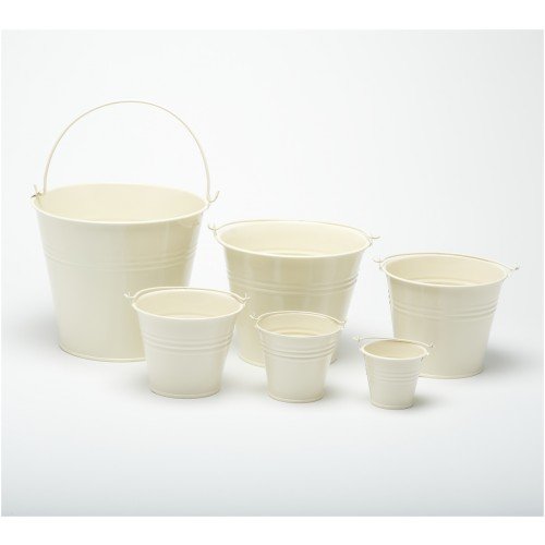 Craftmill Pack of 5 Cream 10cm (4") High Metal Buckets - Pots - Planters for Sweet Tree Kits, Plants, Favours, Storage (W0002)