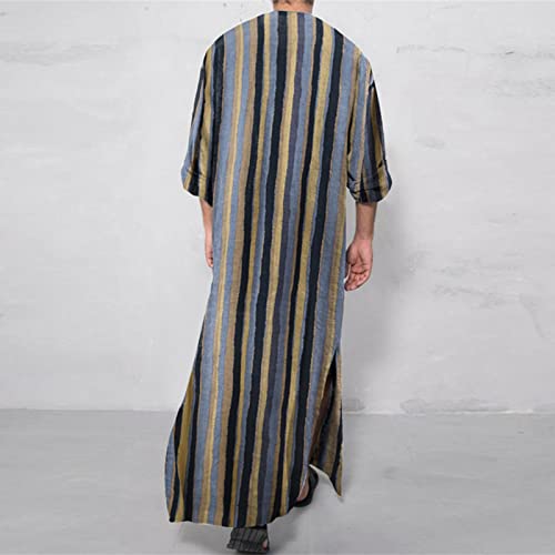 Men's Long Sleeve Nightshirt Comfy Loose Mid-Length Nightgown Nightwear Soft Big & Tall Sleepwear Linen Robe2