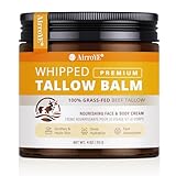 AirroYE Grass-Fed Beef Tallow for Skin: Whipped Beef Tallow Face Body Moisturizer - All Natural Skincare Tallow Balm for Eczema and Dry Skin 4oz (Unscented)