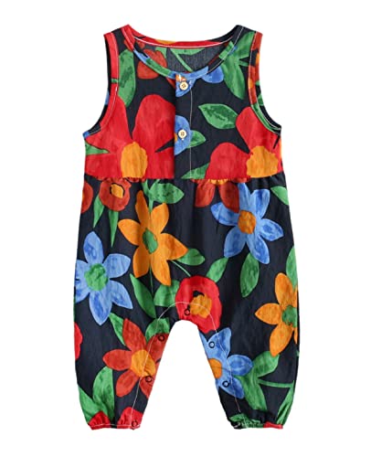 Symunnia Toddler Baby Summer Clothes Sleeveless Tank Bodysuit Floral One Piece Jumpsuits Cotton Romper Outfit(2-3T,Floral/Black)
