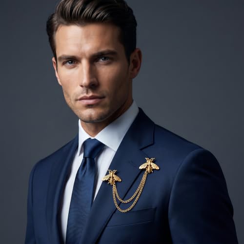 Image of Vintage Honey Bee Brooch for Women Men Cute Bee Lapel Pin with Hanging Chain Tassel Gold Animal Collar Chain Pin Elegant Dress Accessories for Jacket Hat Bag Suit Tie Holiday Party Jewelry