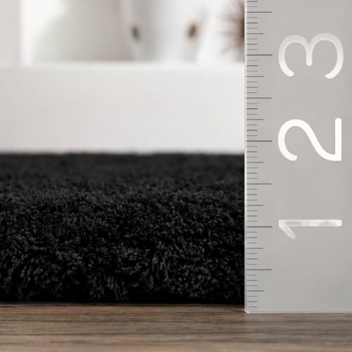 Image of Premium Polyester Shaggy Round Rug - Ultra Soft Fluffy Circle Carpet for Bedroom, Living Room, Kids Room, Anti-Skid Plush Floor Rug - (Black, 3 feet|90cm)