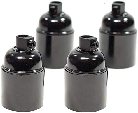 Vintage E27 Lamp Holder ES Screw Light Bulb Holder DIY Pendant Light Socket, Black, Pack of 4