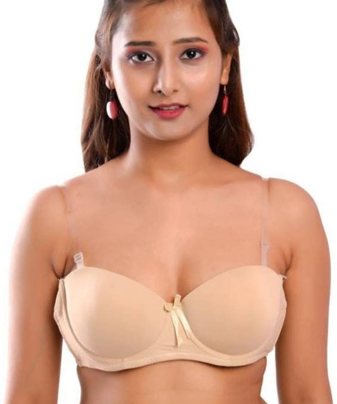 brachy Women Nylon Spandex Demi Cup Padded Underwire Detachable Straps Backless Invisible Clear Transparent Back Push-Up 3/4th Coverage Bra-picture-41