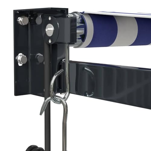 Store électrique 3,5x2,5m bleu et blanc avec télécommande et manivelle pour terrasse - 8