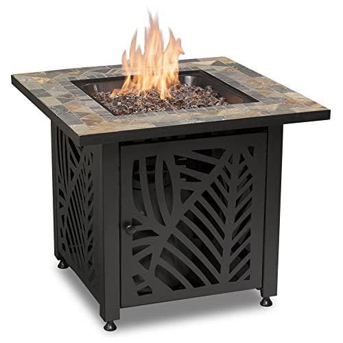 Endless Summer 30 Inch Square 50,000 Btu Lp Gas Outdoor Fire Pit Table With Slate Tile Mantel, Cut Out Design, Fire Glass, And Cover, Brown Multi #TOP3