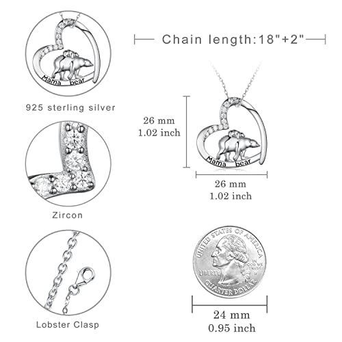 Mama Bear Sterling Silver Pendant Necklace for Women - Heart Mama Bear Jewelry4