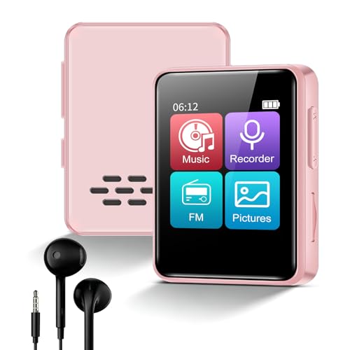MP3 Player with Bluetooth 1.8 Touch Screen Digital Audio Player with Speaker FM Radio Voice Recorder 32GB Mini Music Player for Running Travel Kids Gift Pink