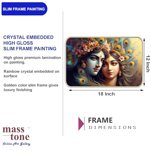 Image of Masstone Radha Krishna Crystal Embedded High Gloss Wall Painting, Golden Slim Frame, 45x30 Cm Wall Art for Living Room, Bedroom, Office & Home Decor (CRG35)