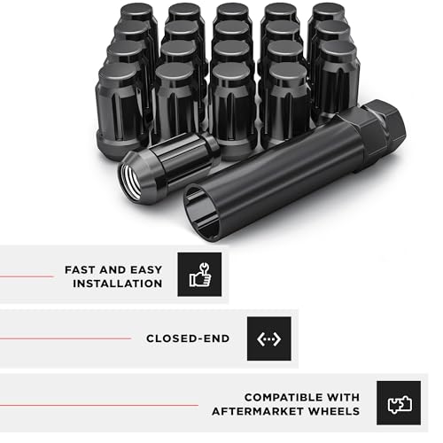 White Knight 3807BK-20AM M12 x 1,50 Radmuttern mit Schlüssel, Schwarz, Chrom, 20 Stück