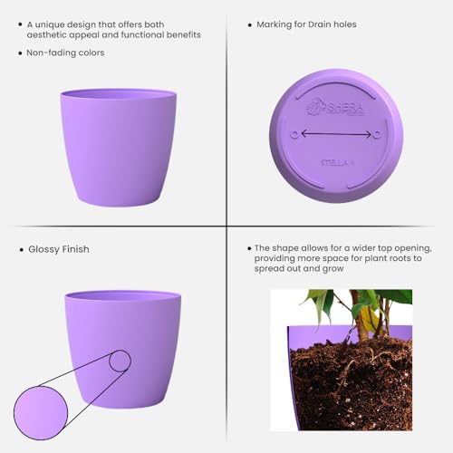 Image of YUCCABE ITALIA SHERA Stella 5 Inch Plastic Plant Pot for Home Decor Indoor Plant Pots for Living Room Plastic Flower Pot for Garden (Lavender, 5 INCH - 6 Pcs)