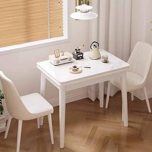 4-person Wooden Dining Table Rectangular, Expandable Slat Tabletop, Kitchen Furniture for Porch Backyard Deck Outdoor Patio, White