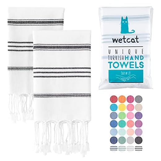 WETCAT Turkish Hand Towels with Hanging Loop (20 x 30) - Set of 2, 100% Cotton, Soft - Pre Washed Boho Farmhouse Kitchen Towels - Unique Decorative Hand Towels for Bathroom (Black & White)