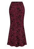 BTFBM Womens Floral Mesh Maxi Skirt Elastic High Waisted Boho Elegant Mermaid 2025 Summer Fall Long Skirts for Women(Burgundy, Medium)