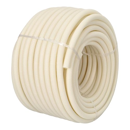 Jandei - Tubo Corrugado de Conducción de Cableado Sin Ranura. Bobina 50m. Manguera Protectora de Cables PVC Blanco (16mm)