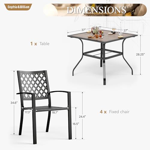 Image of Sophia & William 7 Pcs Patio Dining Set, 60.2 inch Metal Table w /Umbrella Hole