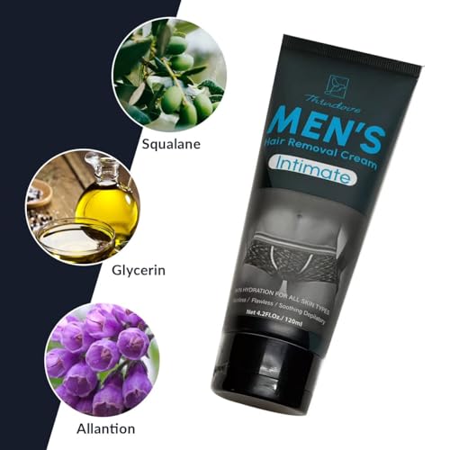 Image of Hair Removal Cream for Men - Painless Depilatory Cream for Manscaping Unwanted Coarse Hair - Suitable for All Skin Types and Sensitive - Infused with Aloe Vera and Vitamin E - 4.5 Fl Oz