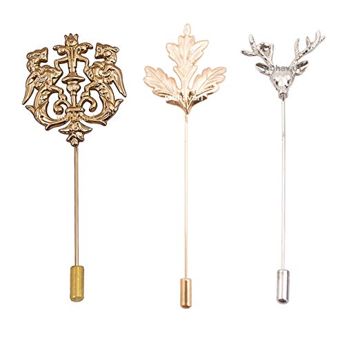 Image of VIBHAVARI Gold Brooch Lapel Pin for Men, Combo Pack of 3