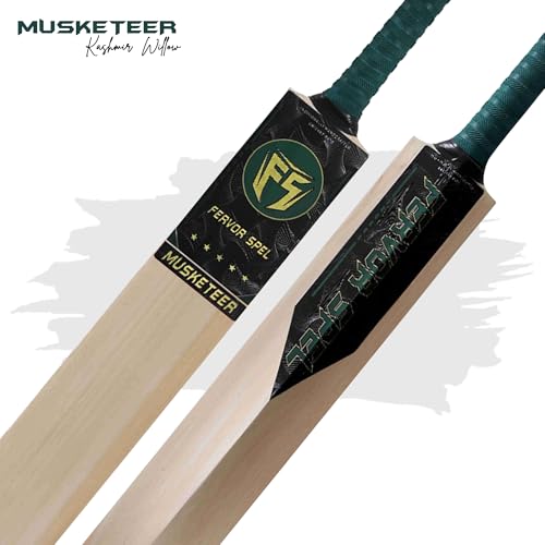 Image of FS Musketeer Kashmir Willow Cricket Bat Grade 2 | Pre Knocked Leather Ball Bat with Thick Edges, Large Sweet Spot for Superb Stroke & Professional for Tournament and Practice Matches (Size 4)