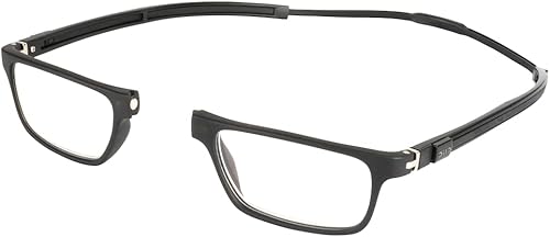 Miniatura 1 de Clic Gafas de lectura magnéticas, lectores de computadora, lente reemplazable, patillas ajustables, ejecutivo de tubo, negro mate, aumento de 2.00)