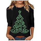 Generisch Festliche Damenbluse mit Weihnachtsbaumdesign bequemen 3/4-Ärmeln als gemütliches Urlaubsoberteil für gesellige Feiern (Black, XL)