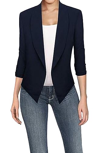 YMING Women's 3/4 Sleeve Business Blazer Open Front Plain Cardigan Work Office Jackets