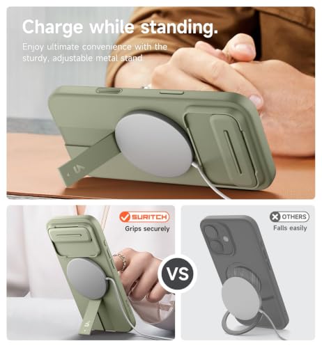 Image of SURITCH for iPhone Air Case with Camera Control Cover, Camera Slide Cover and Adjustable Kickstand, Compatible with MagSafe, Shockproof Bumper Protective Cases for iPhone 17 Air 6.5 Inch, Green