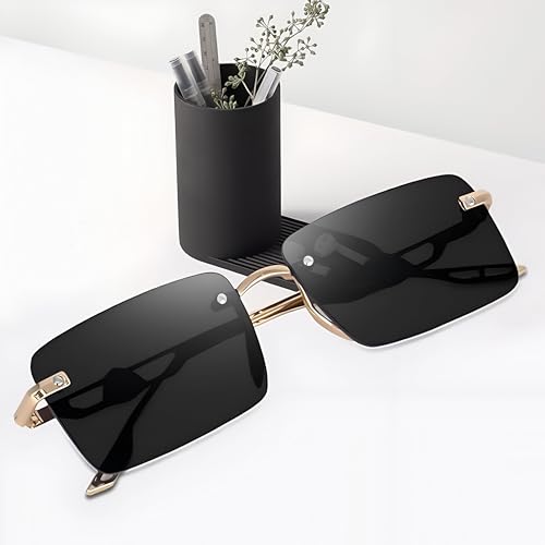 Image of IFLASH UV Protected Rectangular Rimless Sunglasses for Men and Women
