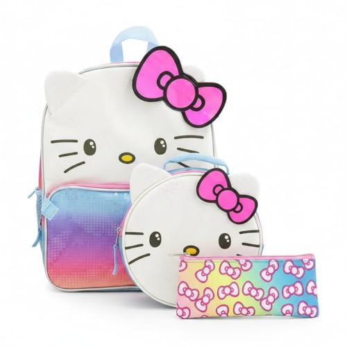 Fast Forward Mochila Sanrio Hello Kitty para meninas | 40,6 cm, lancheira isolada e estojo de lápis, conjunto de 3 peças | Bolsa escolar rosa Hello Kitty para crianças, crianças e adolescentes | Linda