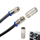 Kabel koncentryczny TV RG6 1 m 75 Ohm, kabel antenowy TV i satelitarny ze złączami F, złączem F81 żeńskim i adapterami F na IEC 9,5 mm, miedziany ekran o wysokiej wydajności do 3 GHz, czarny