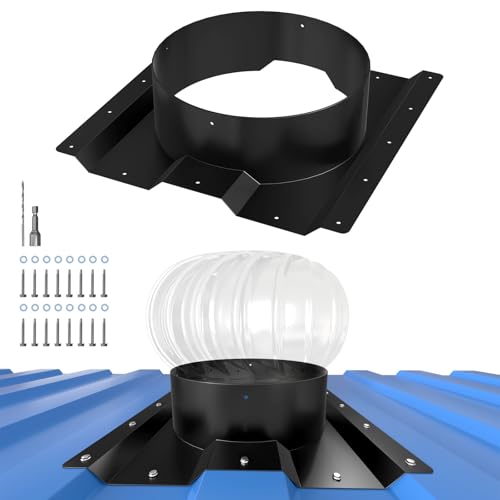 12 Inch Roof Whirlybird Turbine Vent Adapter, Shipping Container Corrugated Roof Vent Adapter, Designed for Conex Container, Fit 12 Round Chimney Cap, Solar Vent (Not Included), Black, 1 Pack