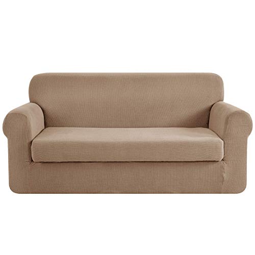 CHUN YI [Juego de 2] Funda de sofá jacquard de 2 plazas - Funda de sofá de spandex elástica elástica [Camello - 2-Plazas] Cover