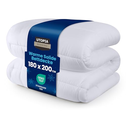 Utopia Bedding Bettdecke 180 x 200 cm, Ganzjahresdecke 370 GSM Füllung, atmungsaktive Schlafdecke, Steppdecke, Super Weiche Kuschelige (Weiß)