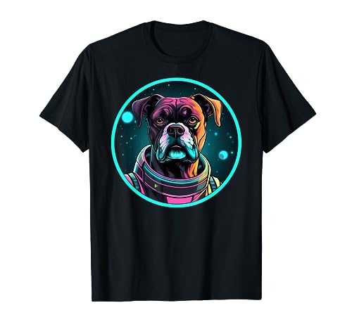 Funny Boxer Dog Cosmic Astronaut Colorful Space Puppy T-Shirt