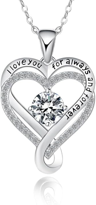 Sterling Silver Pendant Necklace for Women, Teen Girls Birthstone Necklaces silver Wedding Anniversary Heart Necklace Women's Jewelry Mother’s Day, Valentine’s Day,Birthday for Her