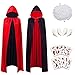170cm Capa de Vampiro de Halloween,Larga Capa de Vampiro,Largo Capa con Capucha,Unisex Adulto ​Disfraz de Halloween,Halloween Fiesta Disfraces Vampiro Traje,con Dientes y Pegatinas de Tatuajes.