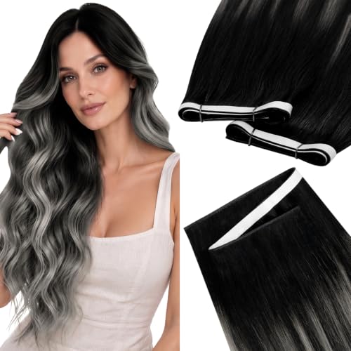 Image of LaaVoo Tape in Weft Hair Extensions Silver Ombre Tape in Extensions Genius Real Hair Extensions Tape Weft Hair Seamless 50G 18inch
