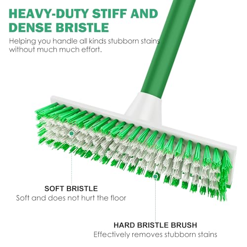 Image of SetSail Floor Scrub Brush with 51-Inch Long Adjustable Handle Brush, Green | 2 in 1 Scrape Brush Stiff Bristle Floor Scrubber for Cleaning Shower Bathroom Garage Kitchen Wall Deck Tub Tile