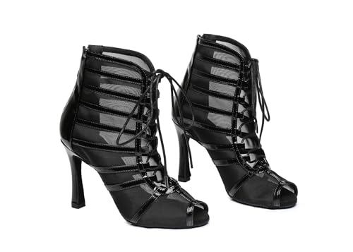 Image of Dance Practice Shoes for Women Mesh Ballroom Sandals Heels Party Prom Ankle Booties with Zip