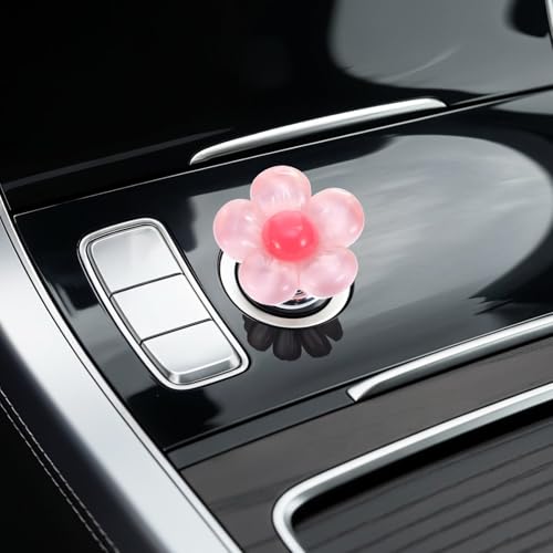 WJIAAA 2 Pcs Push to Start Button Cover, Girly Pink Flower Car Accessories Resin Cute Car Decorations for Women, Universal Engine Start Stop Button Decor