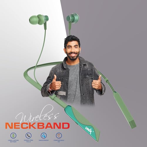 Image of Unix Elite 1 Charm Wireless Neckband | ENC Bluetooth Headset with Voice Changer (4 Modes) | 48H Playtime | Deep Bass | Magnetic Earbuds | Sweat Resistant | Stylish Neckband with Mic (Green)