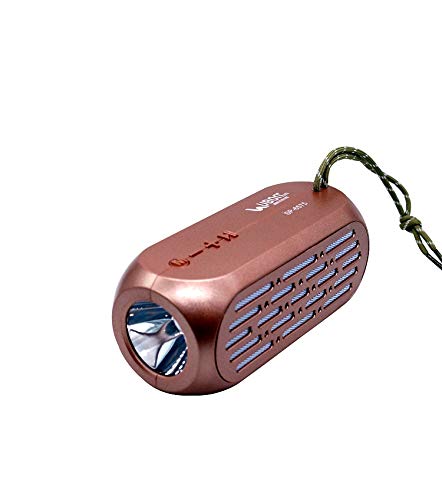 Side view of UBON SP-6575 speaker, rose gold color, showing the torch end and control buttons on top.