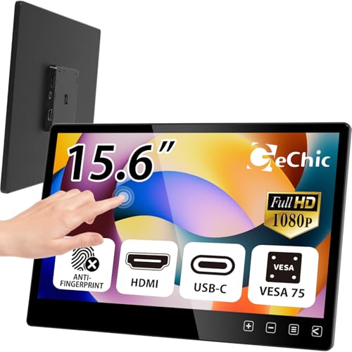 GeChic Monitor táctil Capacitivo 15,6" T151E (Modelo sucesor del T151A), Pantalla táctil empotrable con HDMI/USB Tipo-C (DP Alt), Anti-Huellas, VESA 75x75, para kioscos, POS y PC industriales